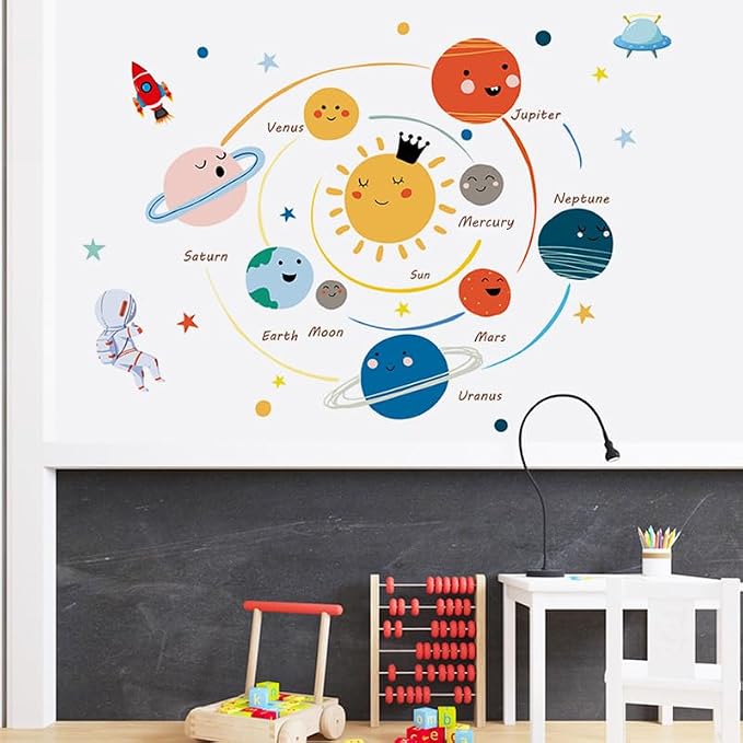 Quanhaigou 3D Solar Space Wall Decals Stickers Wall Murals Wallpaper Decor for Home Floor Living Room (Solar System) - Image 5