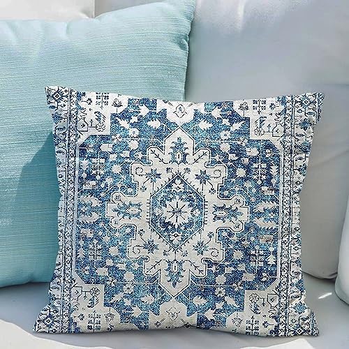 Snycler Boho Throw Pillow Covers 24x24 inch Set of 2 Blue Boho Rug Carpet Double Sided Pattern Cotton Soft Pillow Case Cushion Cover Pillowcase for Couch Sofa Bed Decorative - Image 6