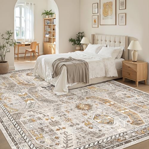 Madane 8x10 Area Rugs for Living Room, Non-Slip Washable Rug, Brown/Gold - Image 3