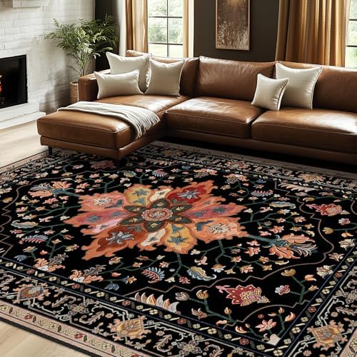 RELEANY Washable Area Rug, 7'x10', Black/Colorful - Image 3
