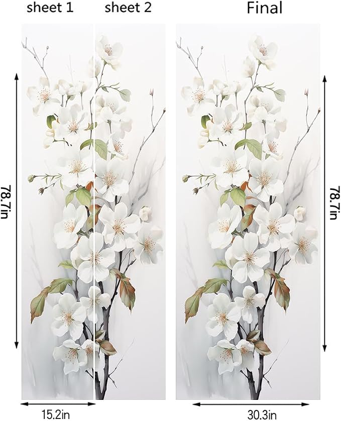 REDAMANCY White Cherry Flowers Tree Peel and Stick Door Vinyl 3D Mural Decals Self-Adhesive, Waterproof, Removable - Image 2