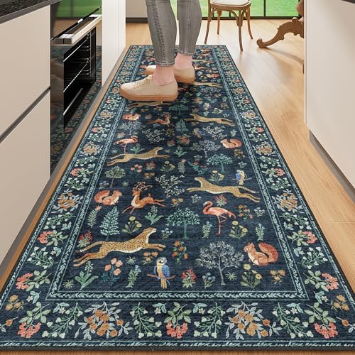 DUKINO 2x10 Kitchen Runner Rug, Soft Non Slip Animal Washable Rug Navy Blue by DUKINO