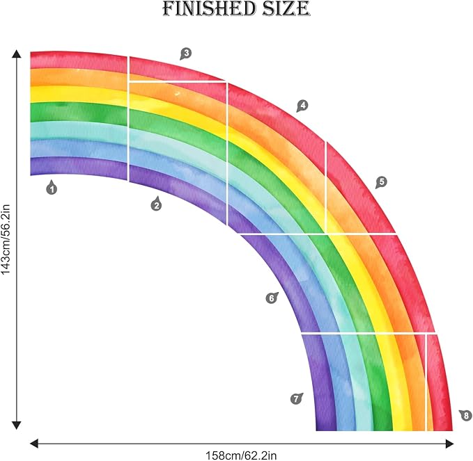 Supzone Large Rainbow Wall Decals, Mural Watercolor Half Rainbow Wall Stickers Peel and Stick Vinyl Wall Art Decor for Girls Bedroom Kids Nursery Living Room Playroom Toddler | Peel and Stick Vinyl Wall Decor for Girls Bedroom Kids Nursery Living Room ... - Image 3