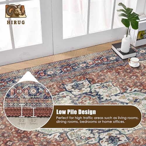 Washable Area Rug 4' x 6' Vintage Traditional Persian Mat - Foldable Distressed Non-Slip Machine Washable Carpet for Living Room Bedroom Kitchen Home Decor - Terracotta and Navy - Image 5