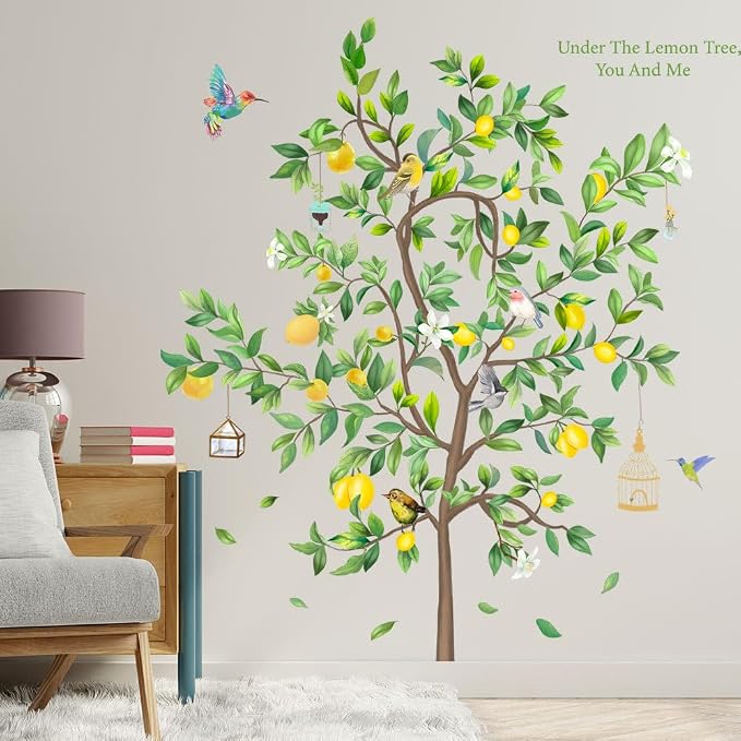 Lemon Tree Wall Decal, Large Decorative Green Tree with Birds Wall Stickers, Removable Peel and Stick Mural Wall Art Decoration for Living Room, Bedroom, Office Wall Decor (Lemon Tree) - Image 5