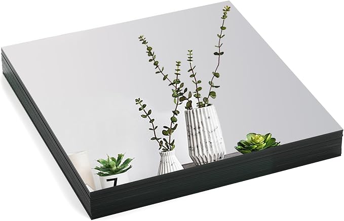 Set of 16 Square Mirrors for Centerpieces, 8 x 8 Inch Mirror Tray Candle Plate Wall Mounted Mirrors, Frameless Glass Mirror Tiles for Table Wedding Centerpieces, Party Decor, Crafts by Suwimut