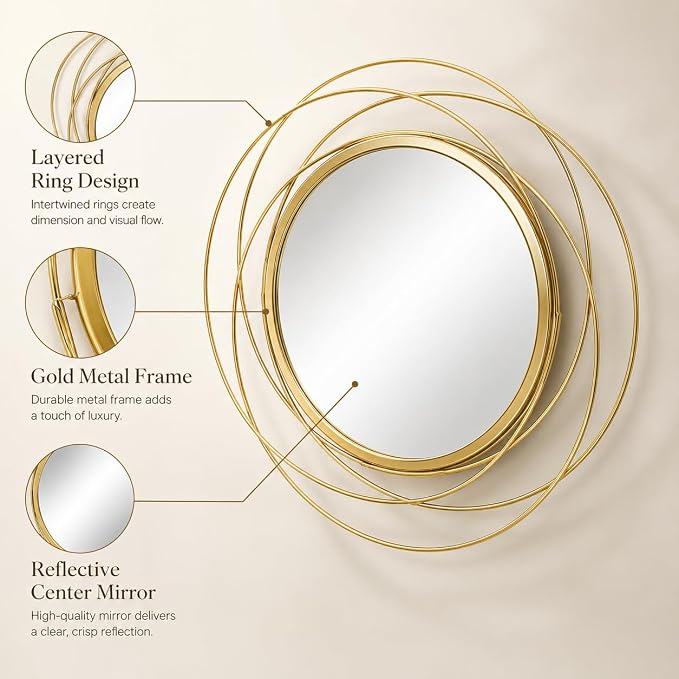 Gold Sunburst Mirror 12x12 Inch, Metal Sun Wall Decor, Small Round Decorative Wall Mirror for Living Room, Bedroom, Entryway, Bathroom - Image 3