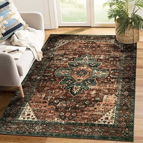 Moynesa Ultra-Thin Washable Vintage Area Rug - 4x6 Living Room Rug for Bedroom Office, Non-Shed Non Slip Oriental Laundry Bathroom Mat Indoor Accent Floor Carpet for Entrance Kitchen Mudroom by Moynesa