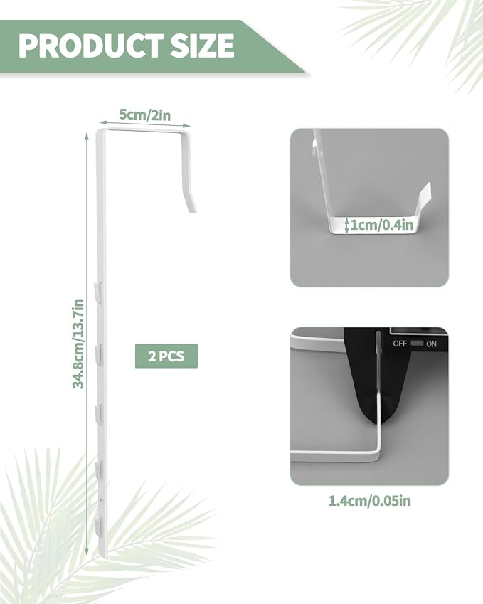 2 PCS Over The Door Mirror Hanger, Adjustable Door Mirror Hanger, Five-Hole Over The Doors-Mirrors Hook, Mirrors Doors Hangers with 2 Iron Filings and Screws (White) - Image 2