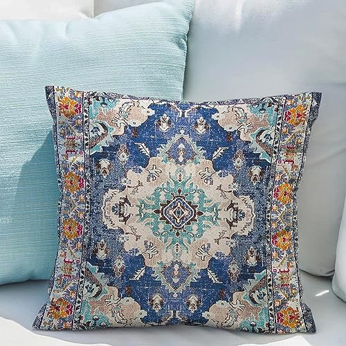 Snycler Boho Throw Pillow Covers 22x22 inch Set of 2 Boho Rug Carpet Double Sided Pattern Cotton Soft Pillow Case Cushion Cover Pillowcase for Couch Sofa Bed Decorative (Blue) - Image 5