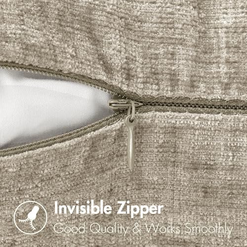 MIULEE Soft Chenille Throw Pillow Covers Light Taupe 18x18 Inch Pack of 2 - Image 4