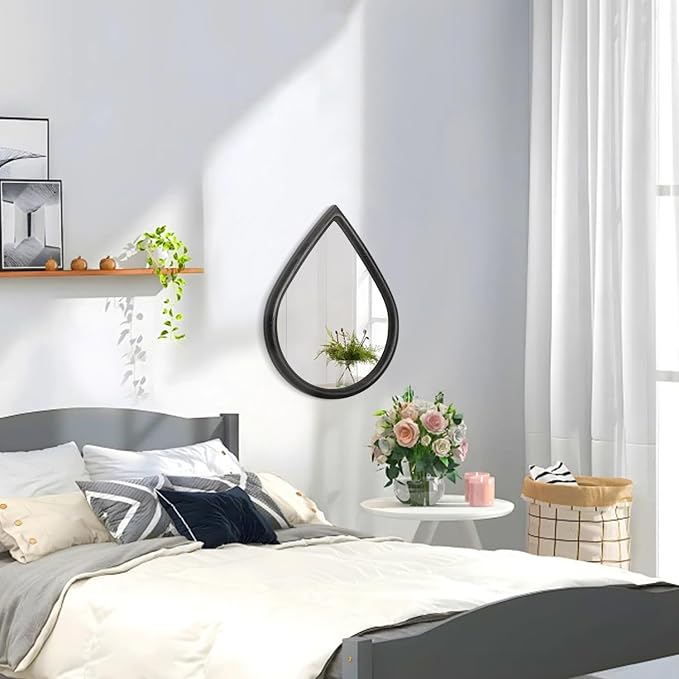 Wood Frame Teardrop Mirror Black Wall Hanging Mirrors Farmhouse Small Decorative Mirrors Oval Unique Mirror for Bathroom Living Room Entryway Hallway - Image 4