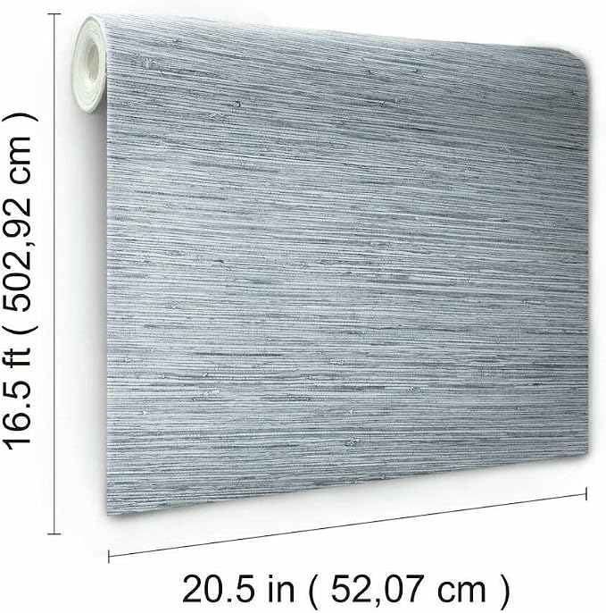 RoomMates Blue and Gray Faux Grasscloth Peel and Stick Wallpaper, Removable Self-Adhesive Wallpaper Roll, Textured Look - Image 3