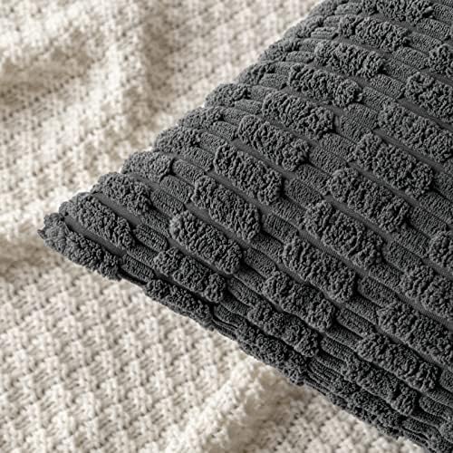 MIULEE Corduroy Decorative Throw Pillow Covers 16x16 Dark Grey Pack of 2 - Image 5