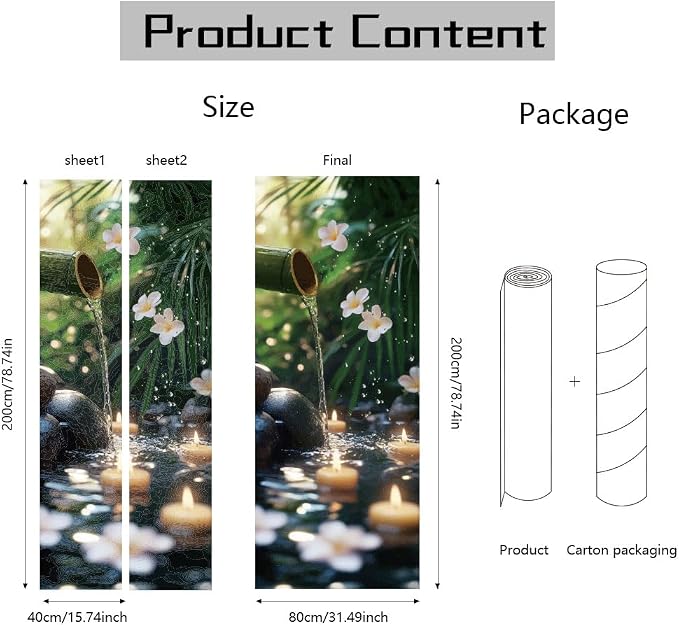 arricraft 2 Pcs Self-Adhesive Bamboo Water Pattern Door Murals Stickers, PVC, 31.5"x78.7", Wall Decoration - Image 2