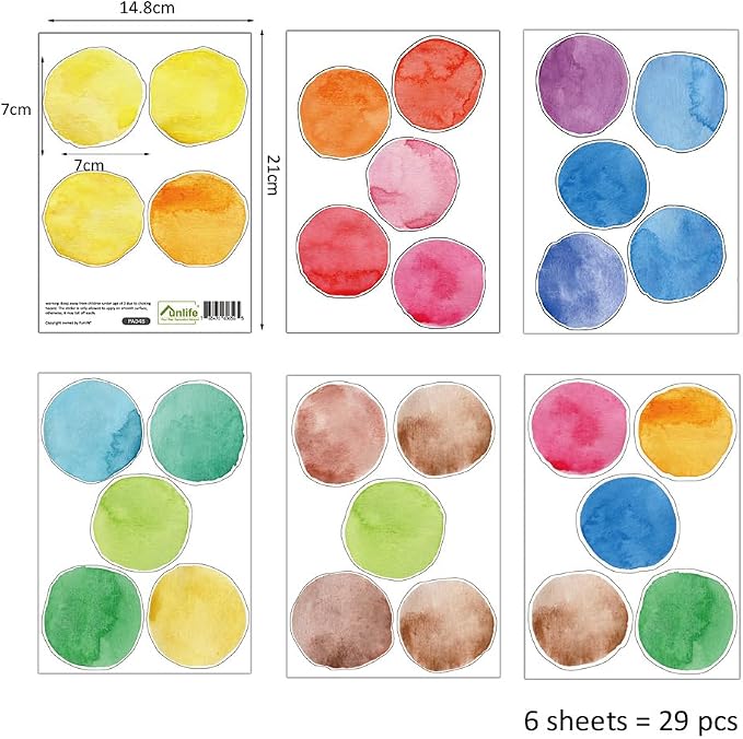 Rainbow Polka Dot Wall Stickers Peel and Stick Decals 6 Sheets | Peel & stick, no residue, watercolor, nursery kids room bedroom playroom classroom decor, DIY craft, safe non-toxic material - Image 8