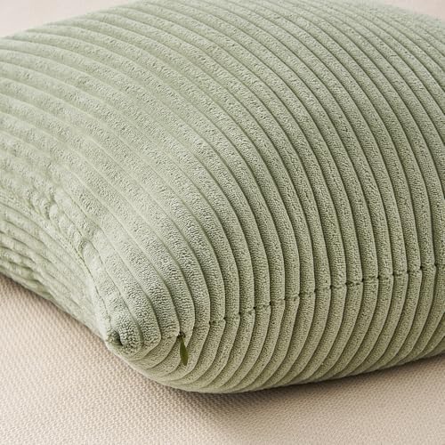 Topfinel Boho Farmhouse Green White Throw Pillow Covers 16x16 Inch Set of 4 Mordern Nordic Cushion Covers Soft Corduroy Spring Home Decor for Couch Bed Sofa Living Room Forest Green - Image 7