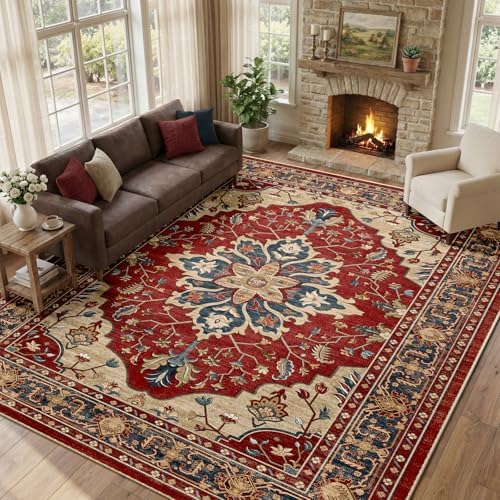 RELEANY Washable Area Rug, Large 10'x12', Red/Blue - Image 2
