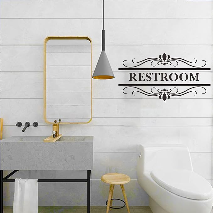 Restroom Sign Wall Decal Vinyl Stickers | Removable, Cute Art Design, DIY Sticker Mural, For Restroom Bathroom Washroom WC Toilet Door Decoration - Image 5