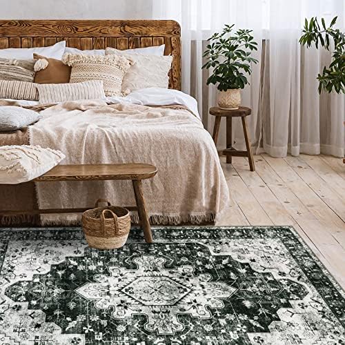 Moynesa Ultra-Thin Washable Vintage 5x7 Area Rugs - Large Boho Living Room Rug Non-Slip Non-Shedding Stain Resistant Indoor Floor Carpet for Bedroom Dining Room Entryway, Black/White - Image 6