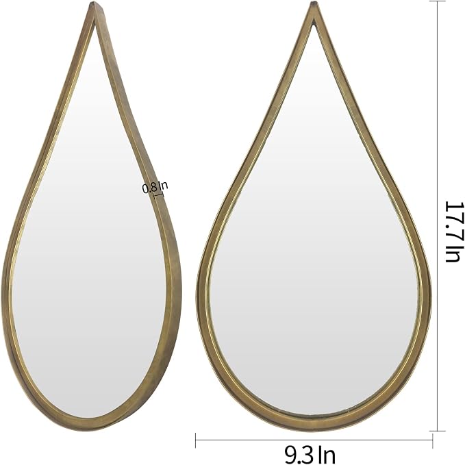 BAODANFU Decorative Mirrors Wall Mounted Mirror Teardrop Shape Metal Frame for Bedroom Living Dining Room Entryway Bathroom Vanity (Rusty Vintage Gold, 4-Pack) - Image 3