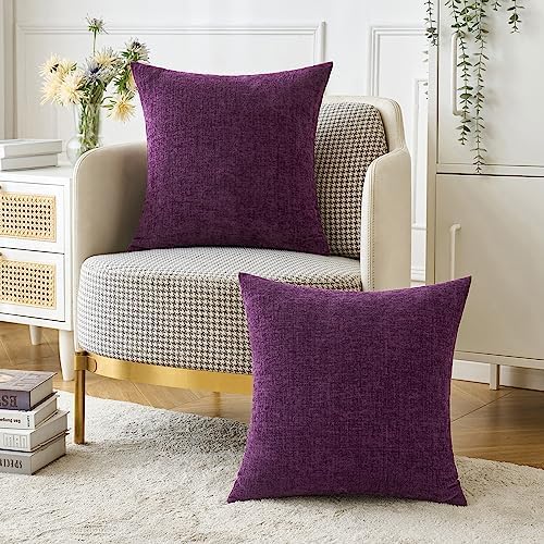 MIULEE Soft Chenille Throw Pillow Covers Plum Purple 18x18 Inch Pack of 2 - Image 5