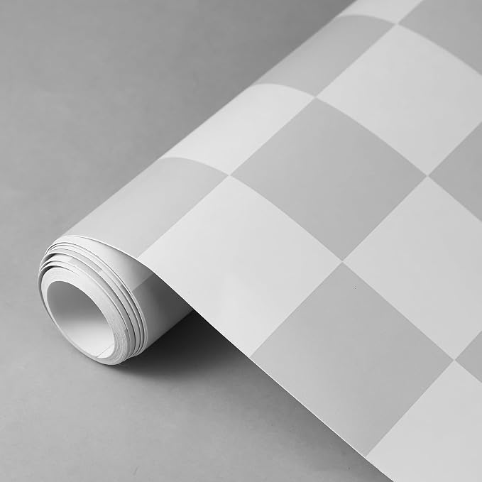 Drydiet Gray Checkered Peel and Stick Wallpaper 15.75'' x 118" | Plaid Funky Checkered Contact Paper, Waterproof Contact Wallpaper, Vintage Gingham Decor for Room Bathroom Cabinet, Trendy - Image 2