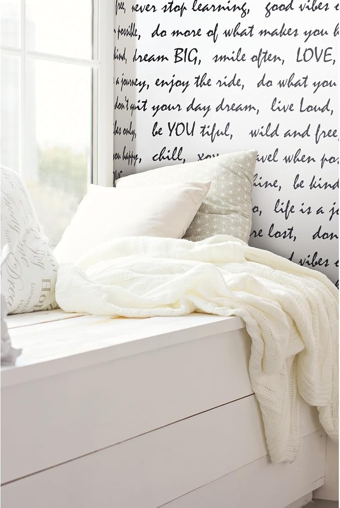 RoomMates Black Dream Big Script Peel and Stick Wallpaper, 20.5 in x 16.5 ft Roll, Vinyl, Removable, For Smooth Surfaces - Image 2