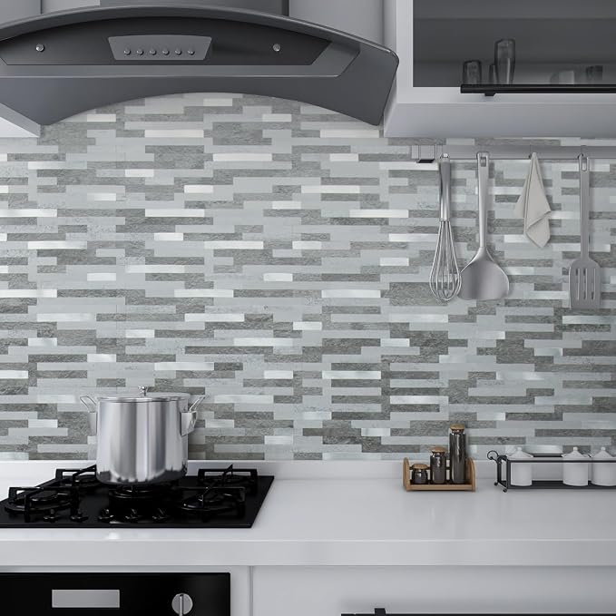 AULIGET 20 Sheets Faux Stone Peel and Stick Backsplash, Grey Slate Look PVC Wall Tile Stick on Backsplash for Kitchen and Bathroom - Image 6