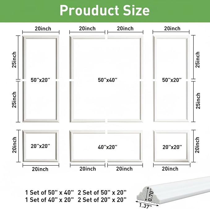 Peel and Stick Wall Molding, 3 Set Pre-Cut & Paintable Wainscoting Panels | Upgraded 1.37" Width, Lightweight & Ready-to-Assemble Molding Trim for Interior Wall Décor Living Room Bedroom Accent - Image 2