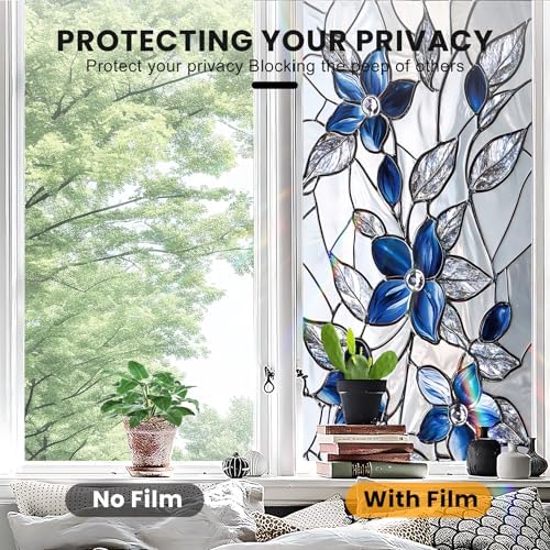 Stained Glass Window Privacy Film Static Cling - Rainbow Glass Decorative Sun Blocking Window Covering, Non-Adhesive Removable Stickers for Home & Office, 17.5" x 39.3" - Image 5