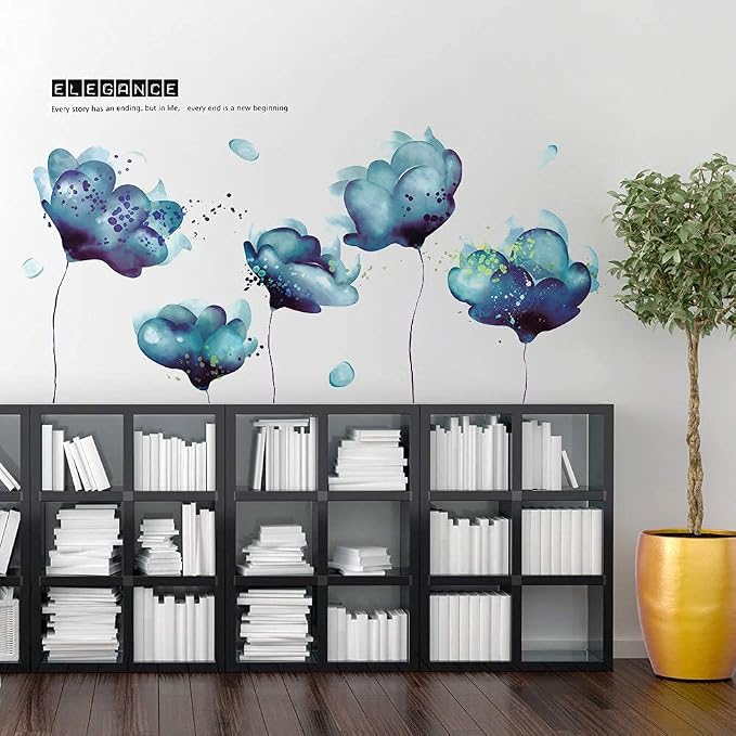 LiveGallery Removable Kids Room Decor DIY Blue Flower Wall Decals Floral Wall Stickers Murals for Baby Bedroom Girls Boys Nursery Rooms Bathroom Living Room Wall Corner - Image 2