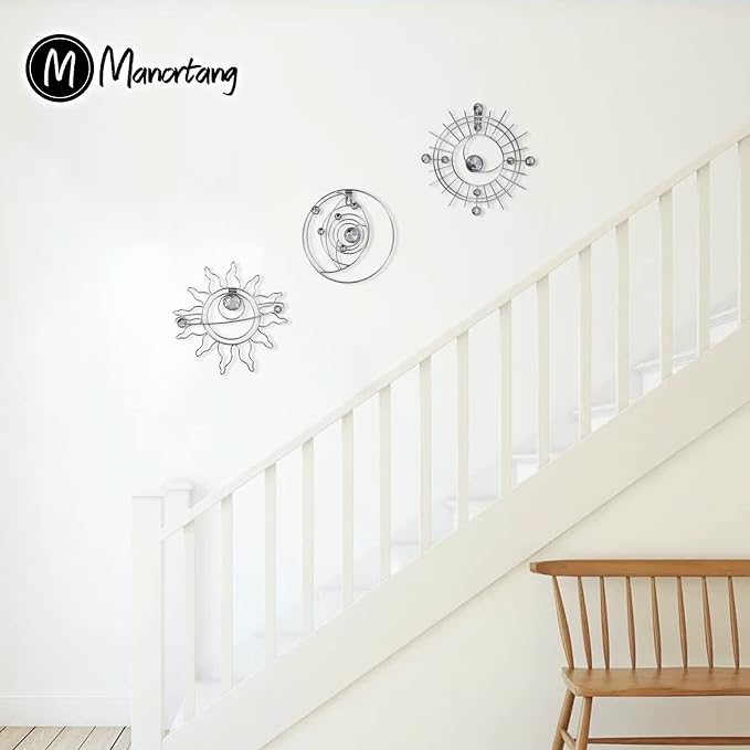 Silver Metal Wall Art, Abstract Sun Moon Star Decor, Handmade Wall Decor - Image 9