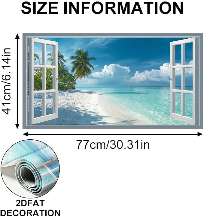 Tropical Beach Kitchen Backsplash Peel and Stick, 30x16 in | Fake window view of white sand beach and turquoise ocean; waterproof peel and stick; wipe clean; 30.31 x 16.14 in - Image 6