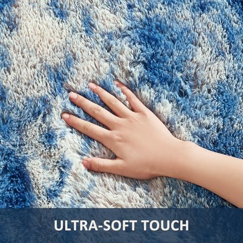 Ophanie 9x12 Blue and Gray Area Rugs for Living Room,Large Navy Grey White Fluffy Shag Fuzzy Plush Soft Carpets,Floor Shaggy Rugs for Bedroom,Carpet for Kids Dorm Decor with Over 99 pcs Pile fibers - Image 2