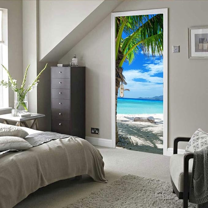 Door Stickers Peel Stick Murals-Wall Covers Decorative Decal Coconut Tree | 30.3"W x 78.7"H, 3D Coconut Tree Wallpaper，Waterproof Removable Opaque Vinyl Self Adhesive Fake Door Decor for Home Office - Image 8