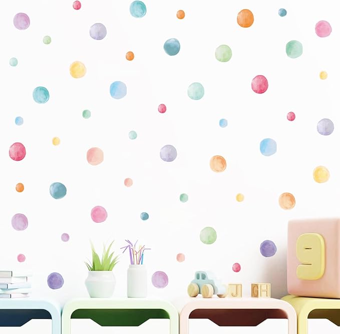 201 Pcs Watercolor Polka Dots Wall Decals, Peel and Stick Boho Rainbow Wall Stickers, Multicolor Circle Wall Decor,Pastel Colorful Round Decoration for Girls Bedroom Kids Nursery Classroom Playroom by Kasubeso
