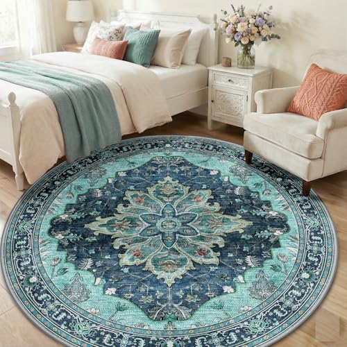 RELEANY Washable Area Rug, Round 6ft, Teal - Image 3