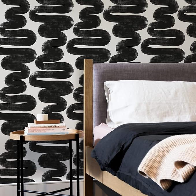 Tempaper x Bobby Berk White & Black Wiggle Room Removable Peel and Stick Wallpaper, 20.5 in X 33 ft, Made in The USA - Image 5