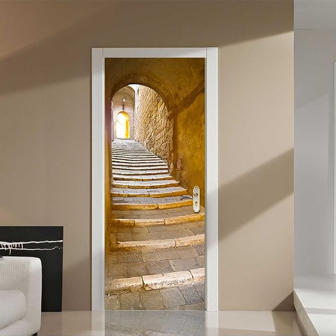 Door Stickers Peel and Stick Murals-Wall Cover Decorative DecalnStone Step | 30.3"W x 78.7"H, 3D Stone Steps Wallpaper，Waterproof Removable Opaque Vinyl Self Adhesive Fake Door Decor for Home Office - Image 8