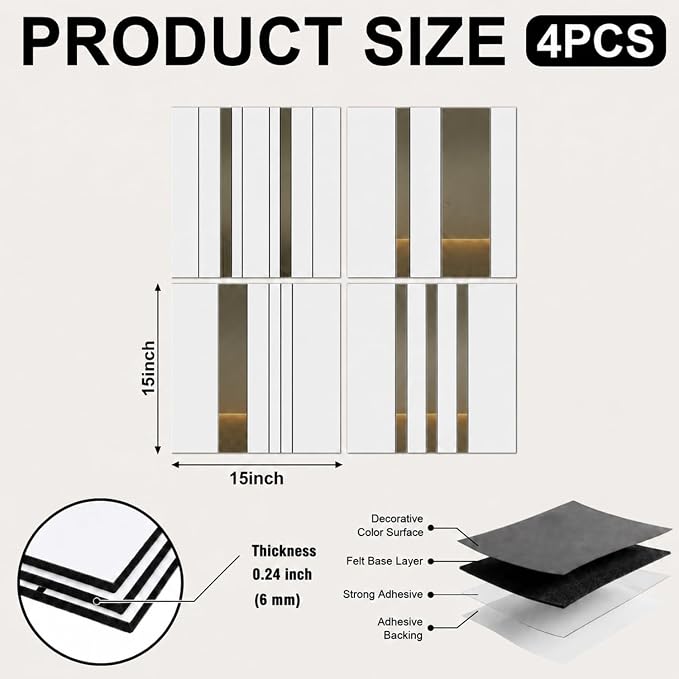 Geelin 4 Pack 3D Wall Panels Peel and Stick Fluted, White, Silver - Image 2