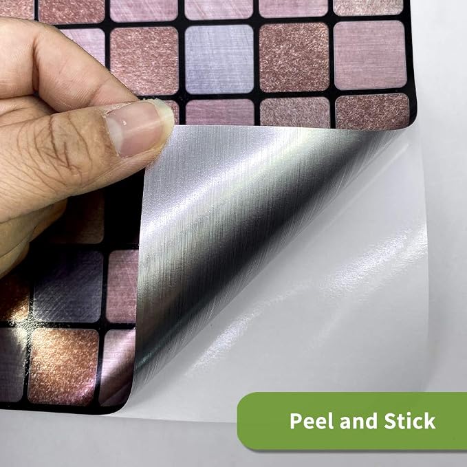 Alwayspon 25 Pcs Brushed Silver Self-Adhesive Peel and Stick Tile Decal, Water-Proof Backsplash Wall Tile Sticker for Kitchen Bathroom Decor, Copper Metallic Mosaic, 6x6inch - Image 3