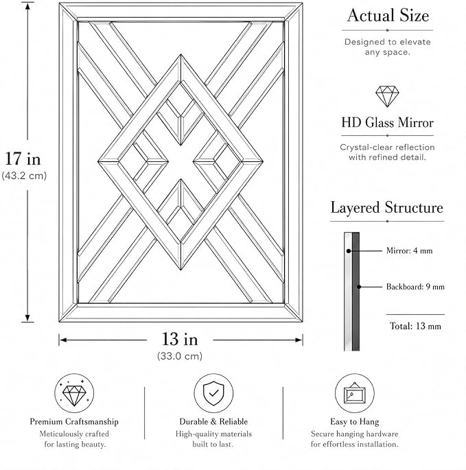 Square Decorative Wall Mirror 13 x 17 Inch, Silver Frameless Mirror Wall Decor with Beveled Edge, Modern Wall Mounted Accent Mirror for Living Room, Bedroom, Hallway, Set of 2 - Image 2