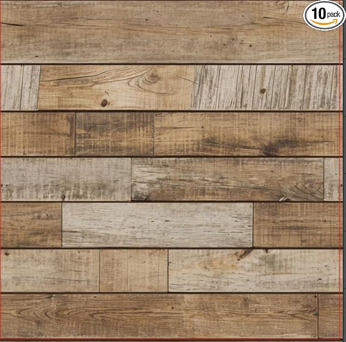 COMSTICKC 3D Faux Wood Wall Sticker Shiplap Peel and Stick, Not Real Wood | 10 Pcs 11.8" x 11.8", Lightweight Self-Adhesive Fake Wood Wall Panels Covering for DIY Wall Upgrades, Cover 9.7 sq ft by COMSTICKCDECOR