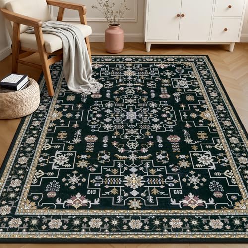4x6 Area Rugs Living Room: Washable Vintage Rug for Bedroom Black - Image 2