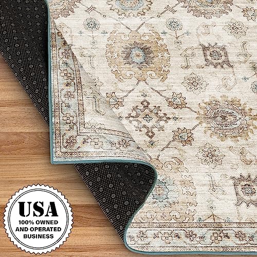 ReaLife Rugs Machine Washable Area Rug Runner - Living Room Bedroom Bathroom Kitchen Entryway Office - Padded Low Pile Stain Resistant Premium - Boho Farmhouse Vintage - Bryn - Beige Seafoam 3' x 5' - Image 4