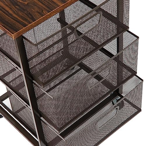 Mind Reader 3 Drawer Storage Organizer with Wood Top, Rolling Office Organizer Cabinet with Wheels, Office, Metal Mesh, Black - Image 6