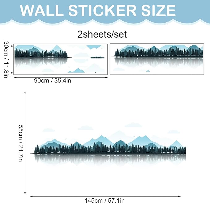 Chinese Style Blue Mountain Landscape Painting Wall Stickers Decals | Peel and Stick, Removable, Wall Art Decals, Wall Decoration, Living Room Bedroom, Office Sofa TV Home Wall Decor - Image 2