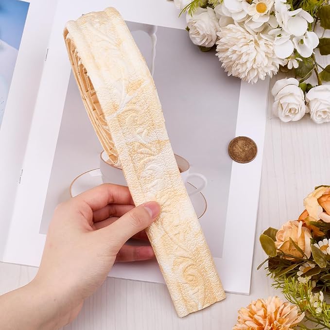 CRASPIRE 90x1.8in Peel Stick Foam Crown Molding Baseboard Trim Yellow White Marble Self Adhesive Flexible Mirror Wallpaper Sticky Border 3D Wall Edging Lines Base Baseboard for Hotel Home DIY Decor - Image 3