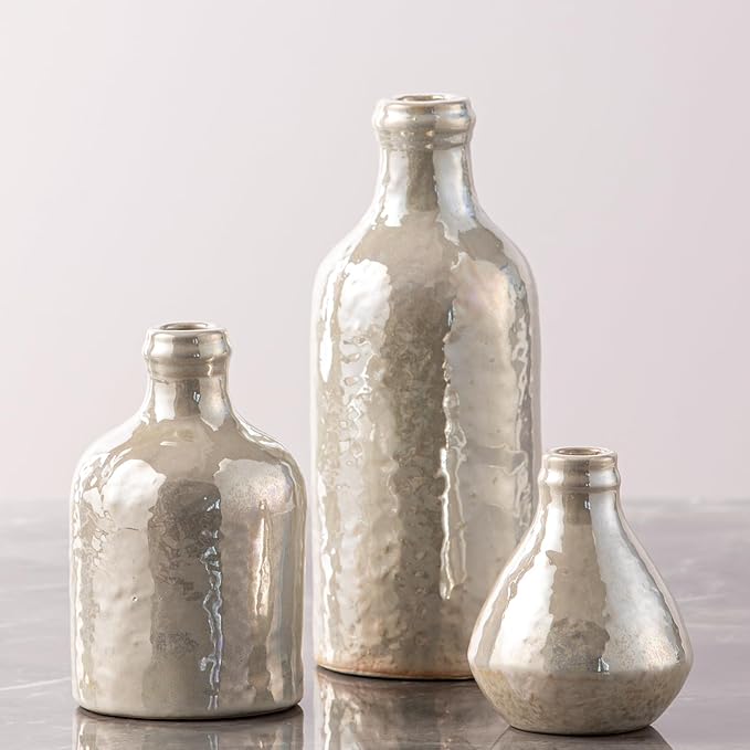 Ceramic Vase Set of 3, Decorative Vases Home Decor Modern Neutral Flower Pampass Boho Vase for Living Room, Table, Mantel, Entryway, Bookshelf, Kitchen, Bedroom, Bathroom - White by ooit